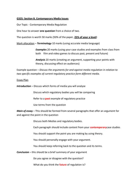 Regulation section b essay plan
