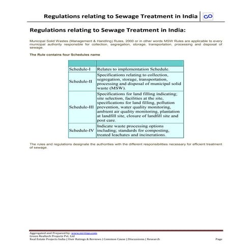 Regulations relating to sewage treatment in india
