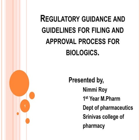 Regulatory guidance and guidelines for filing and approval for biologics