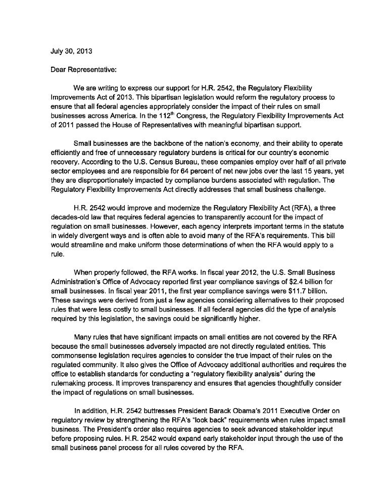 07/30 Coalition Letter Supporting Regulatory Reform Bill