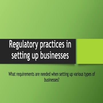 Regulatory practices for setting up a business