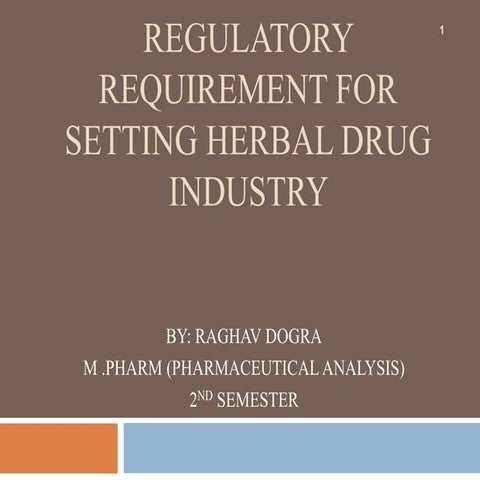 Regulatory requirement for setting herbal drug industry