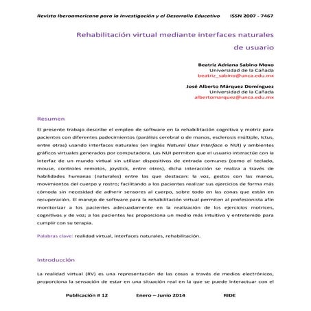 Rehabilitación virtual mediante interfaces