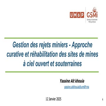 Cours d'Exploitation Minière : Techniques et Méthodes | PDF