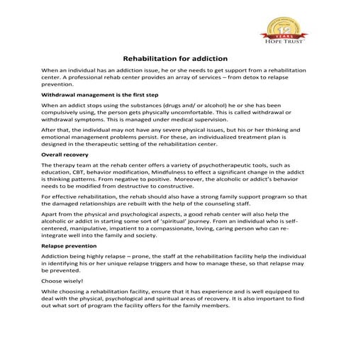 Rehabilitation Center for Addiction Recovery | PDF