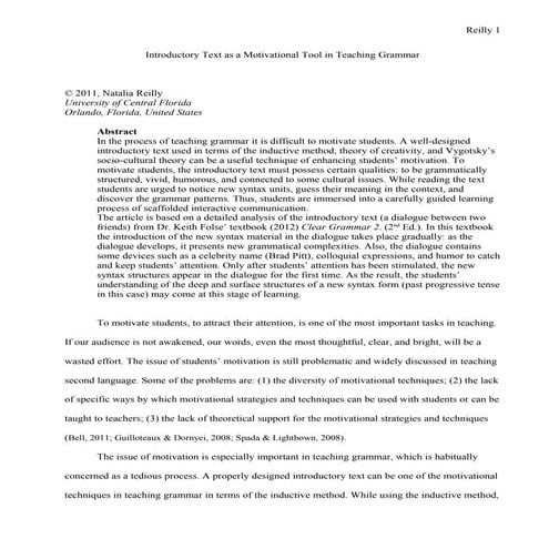 Introductory Text as a Motivational Tool in Teaching Grammar