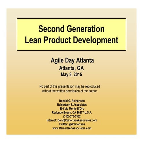 Reinertsen Agile Day Atlanta Intro to SGLPD 5-8-2015