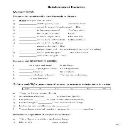 Reinforcement exercises   1st eso