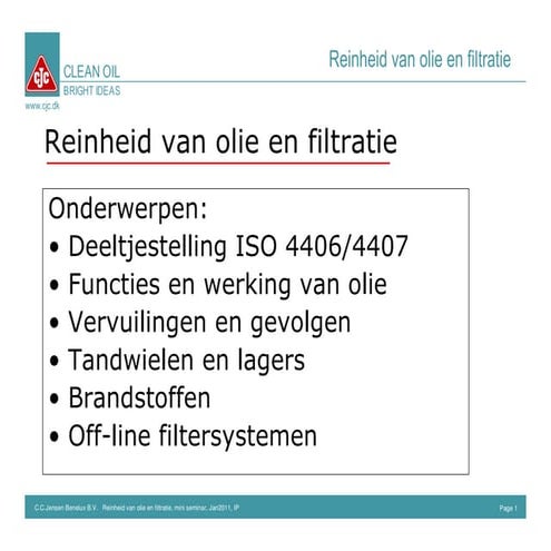 Reinheid van olie en filtratie