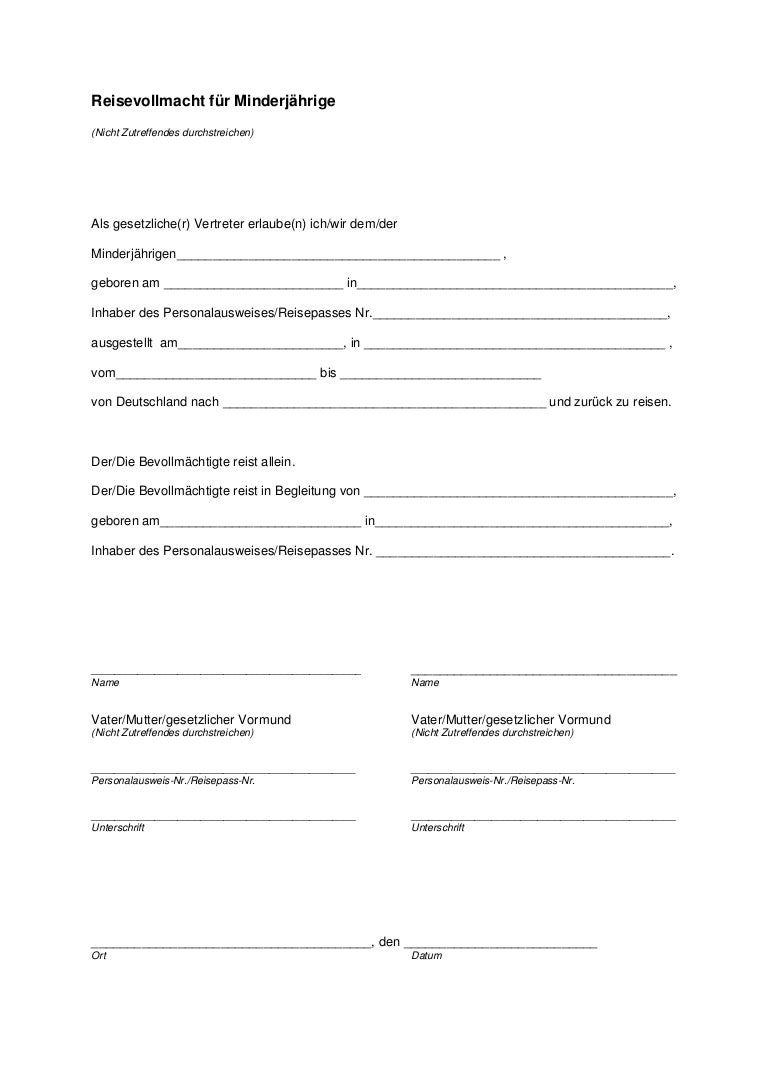 Reisevollmacht deutsch