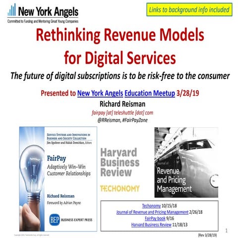 Rethinking Revenue Models for Digital Services - 3/28/19 - NY Angels | PPT