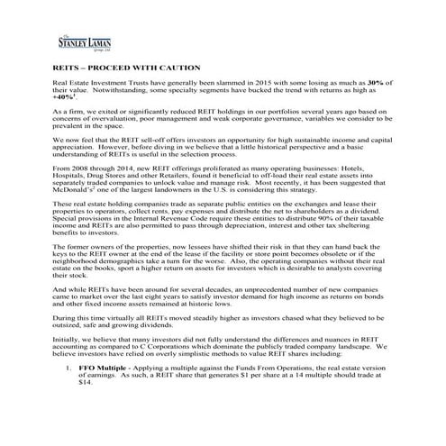 REITS - PROCEED WITH CAUTION 