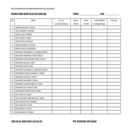 REKOD PENGHANTARAN DAN PENGAMBILAN MURID