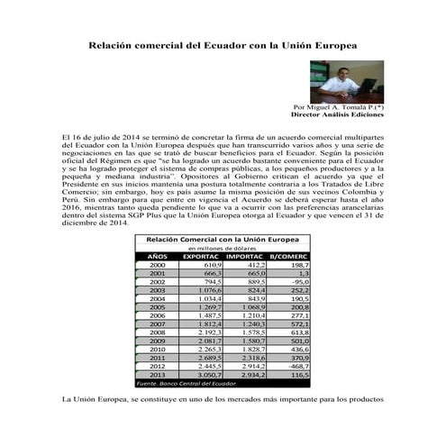 Relación comercial del ecuador con la unión europea