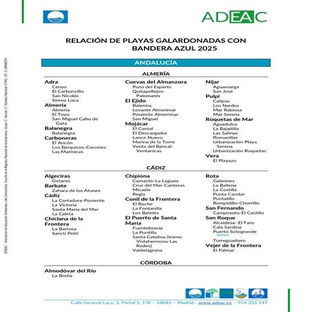 Playas galardonadas con el distintivo de bandera azul 2025