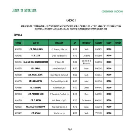 Relación ies 2013 definitivo sevilla