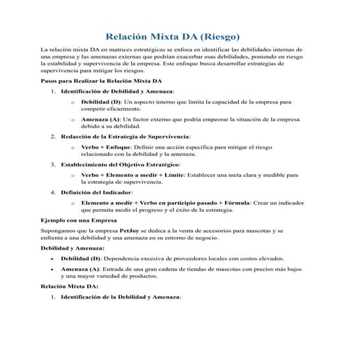 La Relación Mixta DA ( Riesgo)- Matriz DA