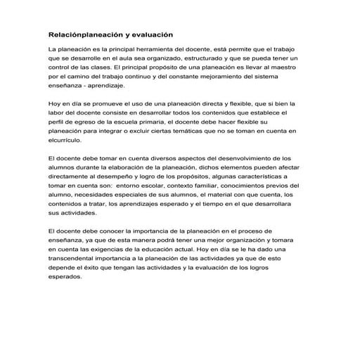 Relación planeación y evaluación