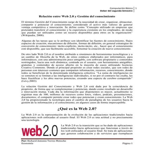 Relacion entre la web 2.0 y gestion del conocimiento