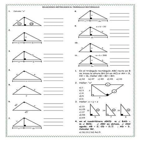 Ejercicios de relaciones métricas en el triáng. rect.