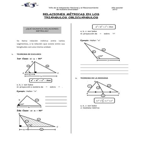 Relaciones métricas en los triangulos oblicuangulos