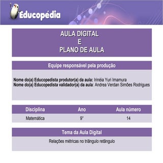 RELAÇÕES MÉTRICAS NO TRIÂNGULO RETÂ...