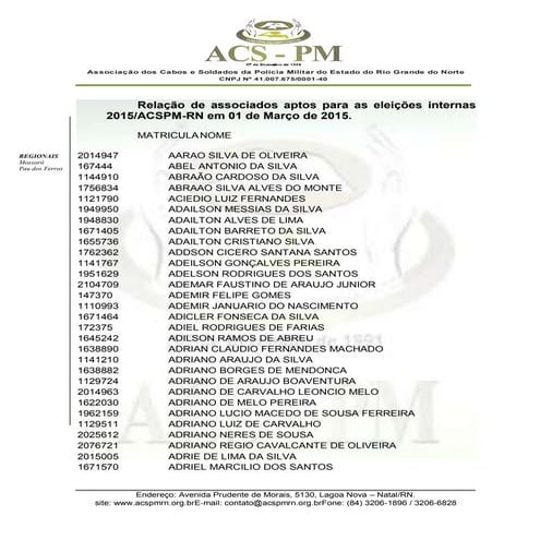 Relação da comissão site ACS PM RN