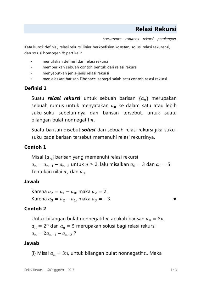Relasi Rekursi Definisi Contoh Jenis Relasi Rekursi