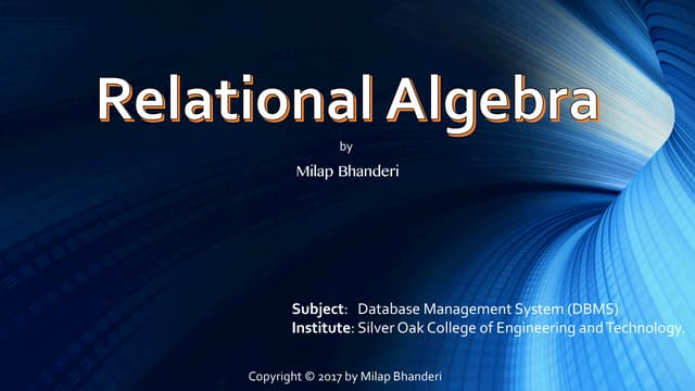 Relational Algebra | PPT