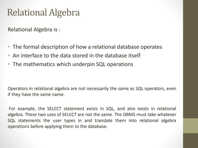 Relational algebra  calculus