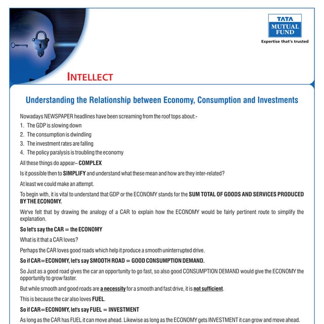 Relationship between Economy, Consumption & Investments 6th july 2012