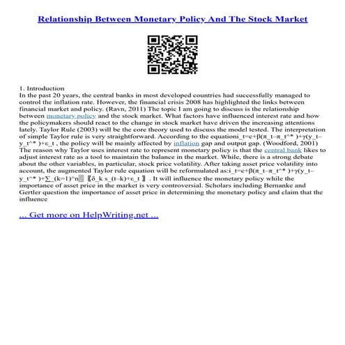 Relationship Between Monetary Policy And The Stock Market | PDF
