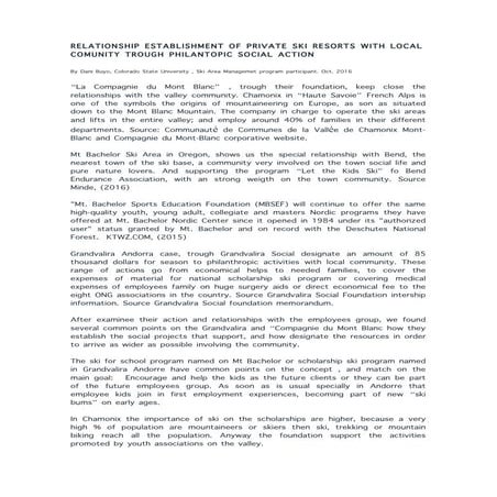 Relationship establishment of private ski resorts with local comunity trough ...