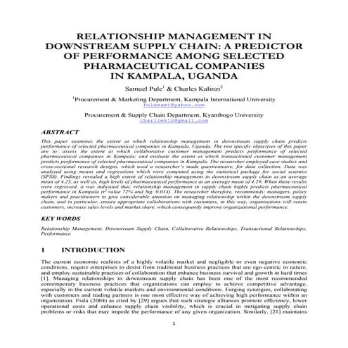 Relationship management in downstream supply chain a predictor of performance...