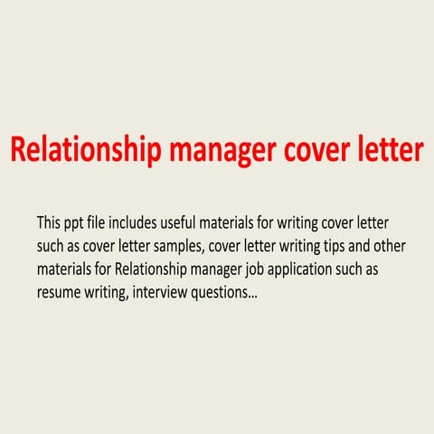 Relationship manager cover letter