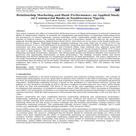 Relationship marketing and bank performance