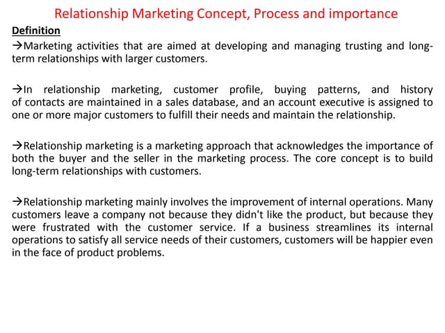 Relationship marketing concept, process and importance