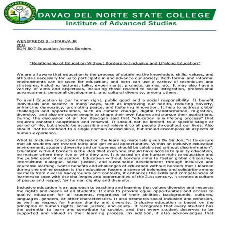 RELATIONSHIP OF EDUCATION WITHOUT BORDERS, essay.docx