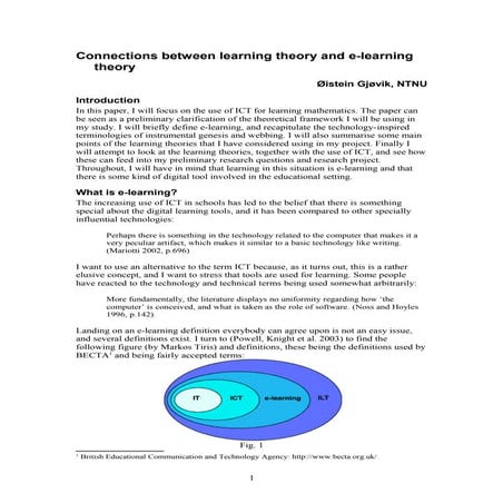 Relationships between learning theory and e learning theory (oistein gjovik)