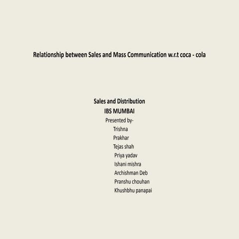 Coca Cola Relationshp between sales and mass communication