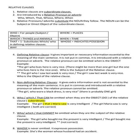 Relative clauses and pronouns