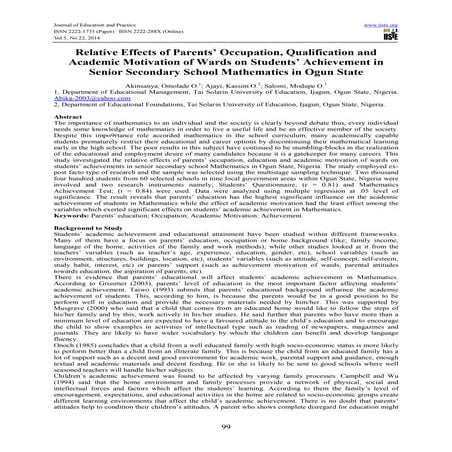 Relative effects of parents’ occupation, qualification and academic motivatio...