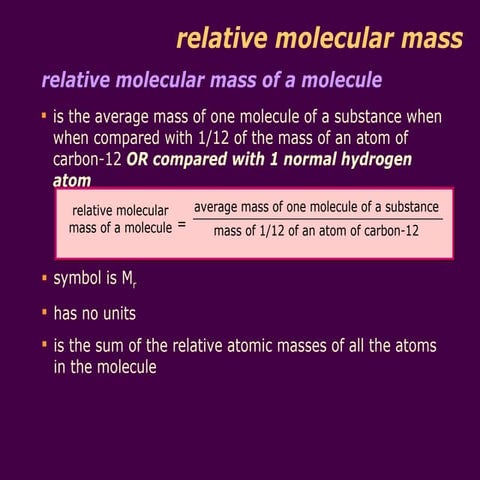 Relative molecular mass and percentage composition