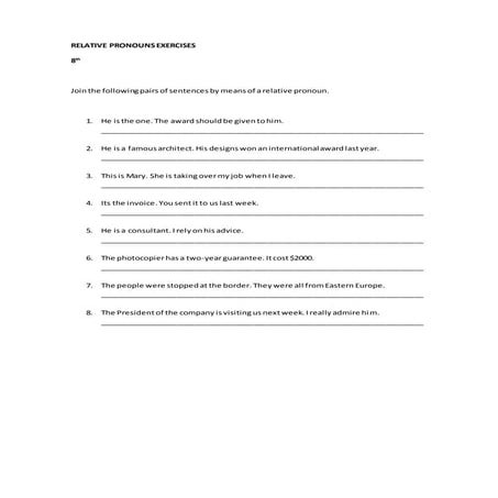 Relative Pronouns Exercises Pdf