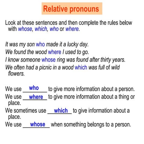 Relative Pronouns Relative Clauses | PPT