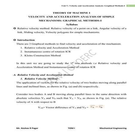 Relative velocity method, velocity & acceleration analysis of mechanism ...