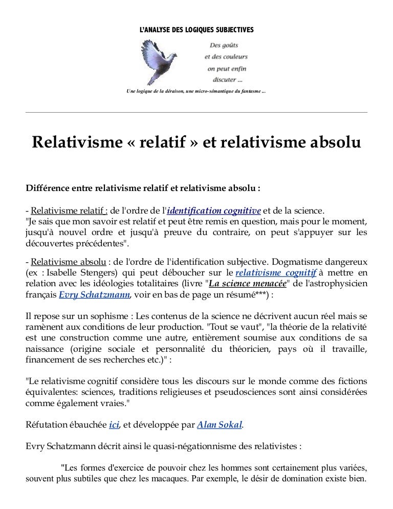 Relativisme "relatif" et relativisme "absolu"