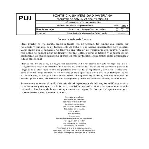 Relato autobiografico - Andrés Palpati