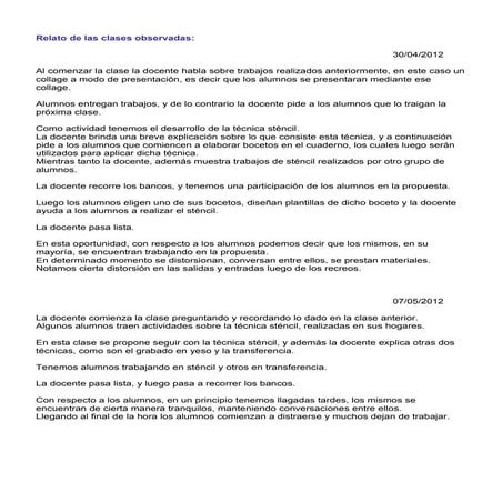 Relato de las clases observadas