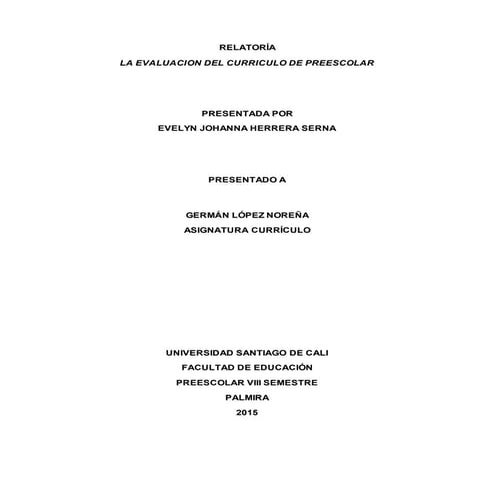Evaluación del currículo de preescolar